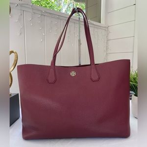 Tory Burch Burgundy Leather Tote Bag